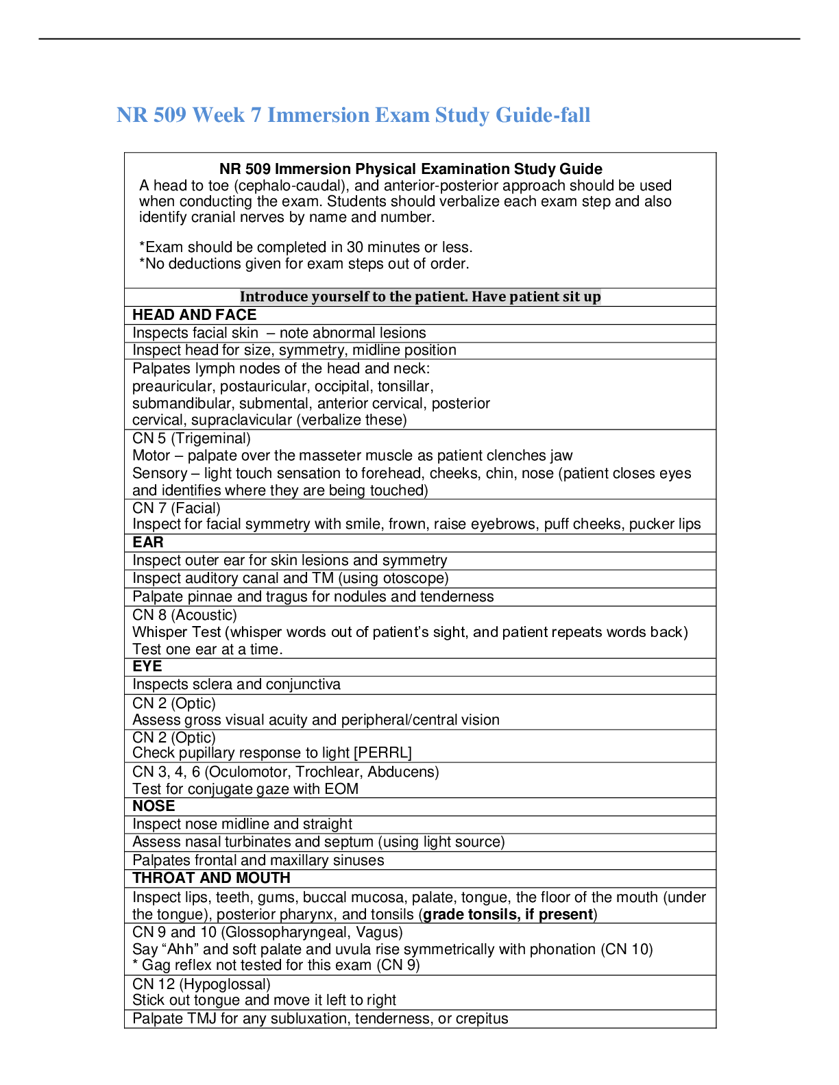 Preview image of NR 509 Week 7 Immersion Exam Study Guide-fall.pdf document